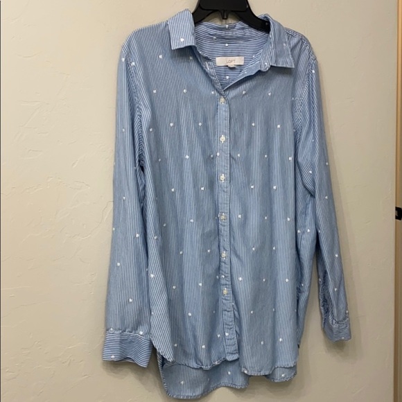 Loft blue striped button down top size L - Picture 2 of 11